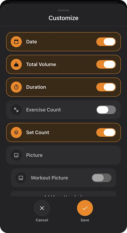 Toggling which stats appear on the share card
