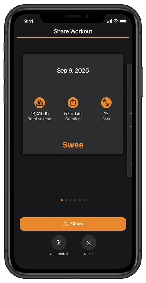 Live preview of a Swea share card