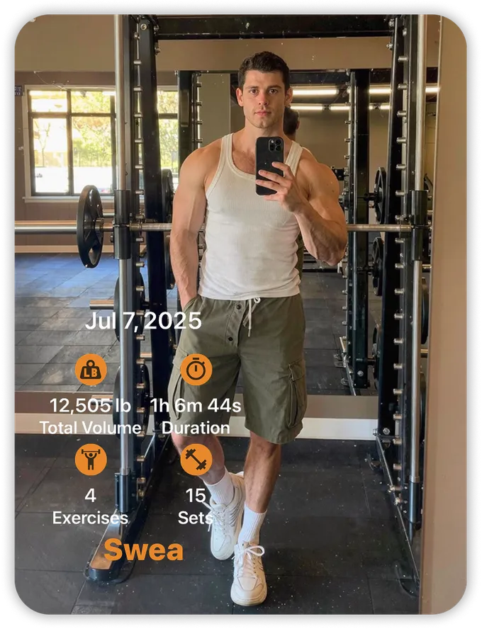 A Swea workout summary shared over a photo